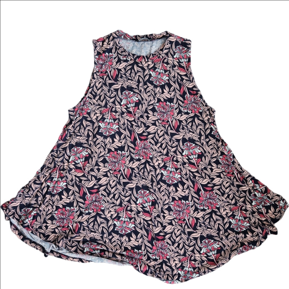 Lane Bryant Dark Blue and Pink Patterned Blouse